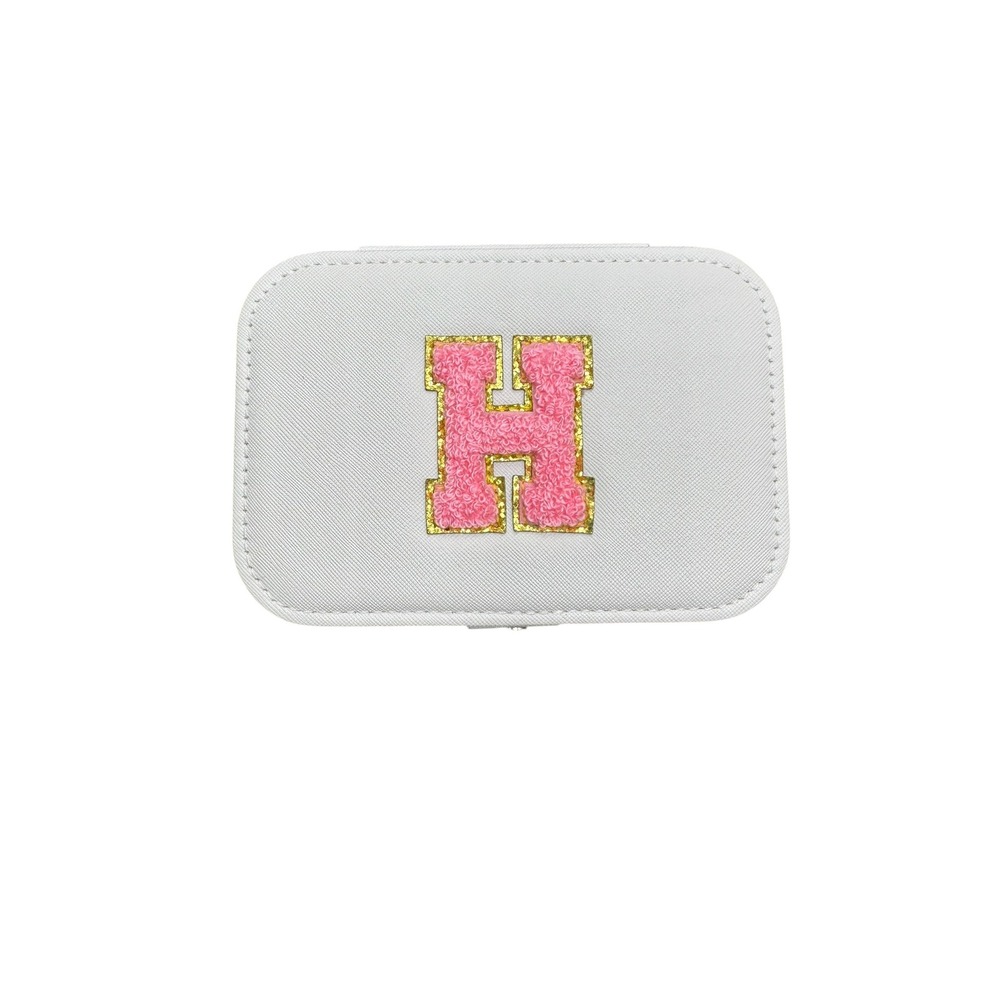 Monogram‎ H Jewelry Travel Case Organizer Portable Storage Box White Pink